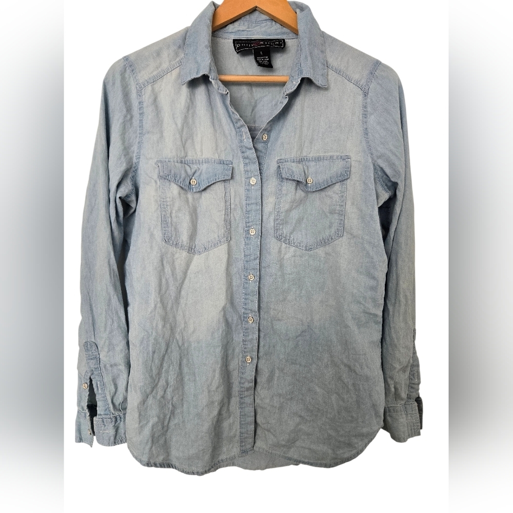 Polly & Esther Light Blue Denim Shirt Size Large